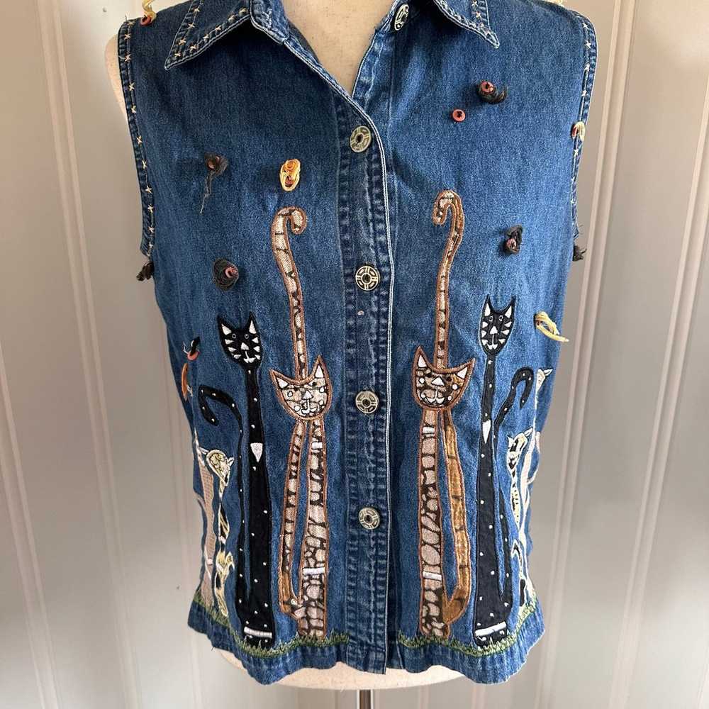 Vintage 90s/Y2K Cat Denim Vest size M - image 6