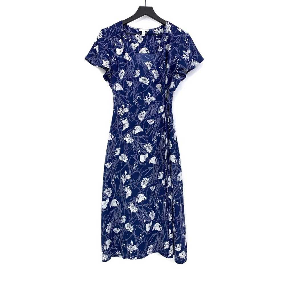 LEITH Wrap Midi Dress Navy Blue White Floral M - image 1