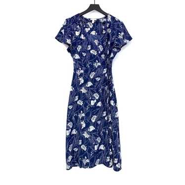 LEITH Wrap Midi Dress Navy Blue White Floral M - image 1