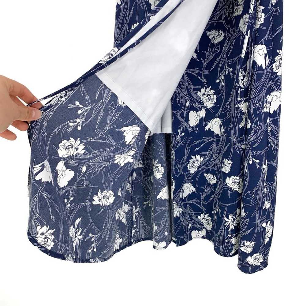 LEITH Wrap Midi Dress Navy Blue White Floral M - image 4