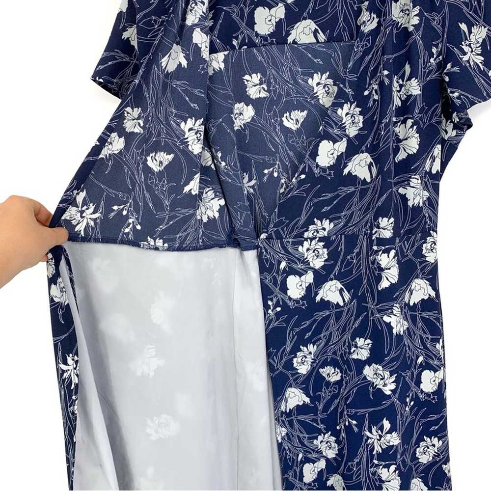 LEITH Wrap Midi Dress Navy Blue White Floral M - image 5