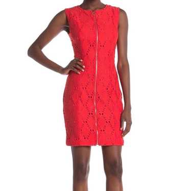 T Tahari Red Lattice Lace Front Zip Dress - Size 1