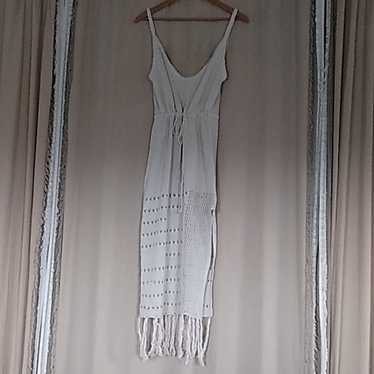 NWOT Tan Cream Crochet Beach Dress Cover-up Fringe