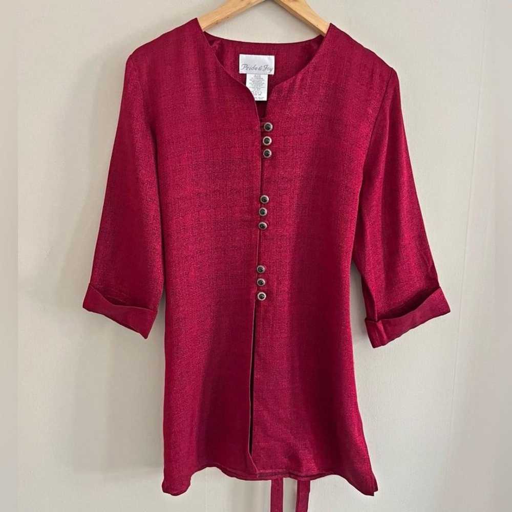 vintage red button tunic lagenlook kurta ethnic t… - image 2