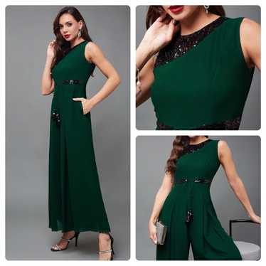 Green and black sequin detail chiffon jumpsuit wi… - image 1