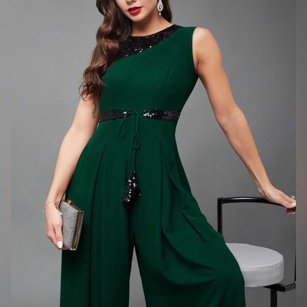 Green and black sequin detail chiffon jumpsuit wi… - image 5