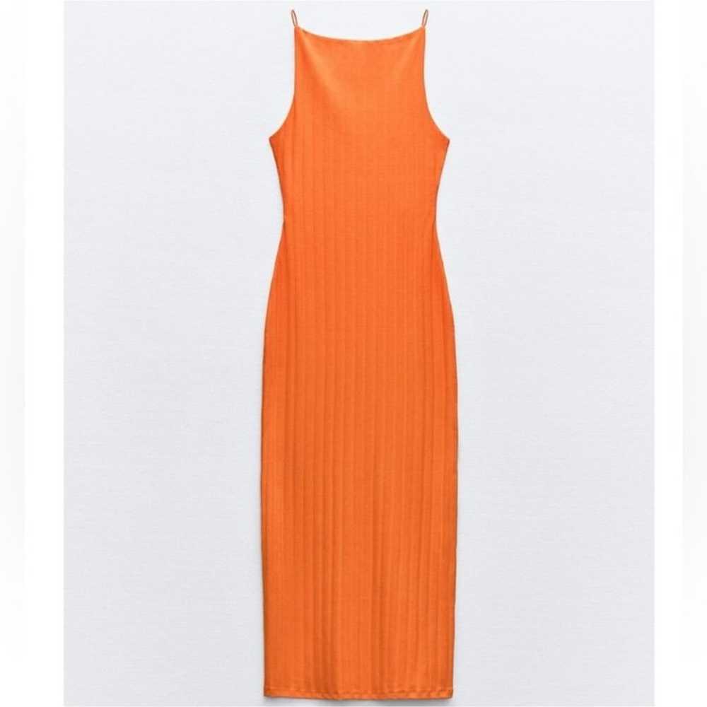 Zara Ribbed Midi Dress in Orange, Small - image 1