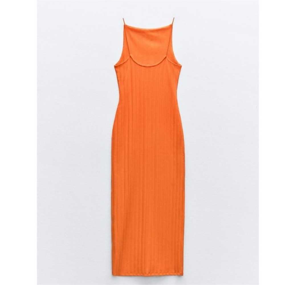 Zara Ribbed Midi Dress in Orange, Small - image 5