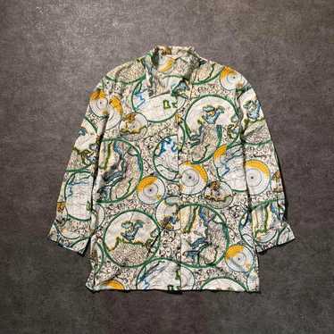 【Vintage】Map Pattern All-Over Print Shirt Long Sl… - image 1