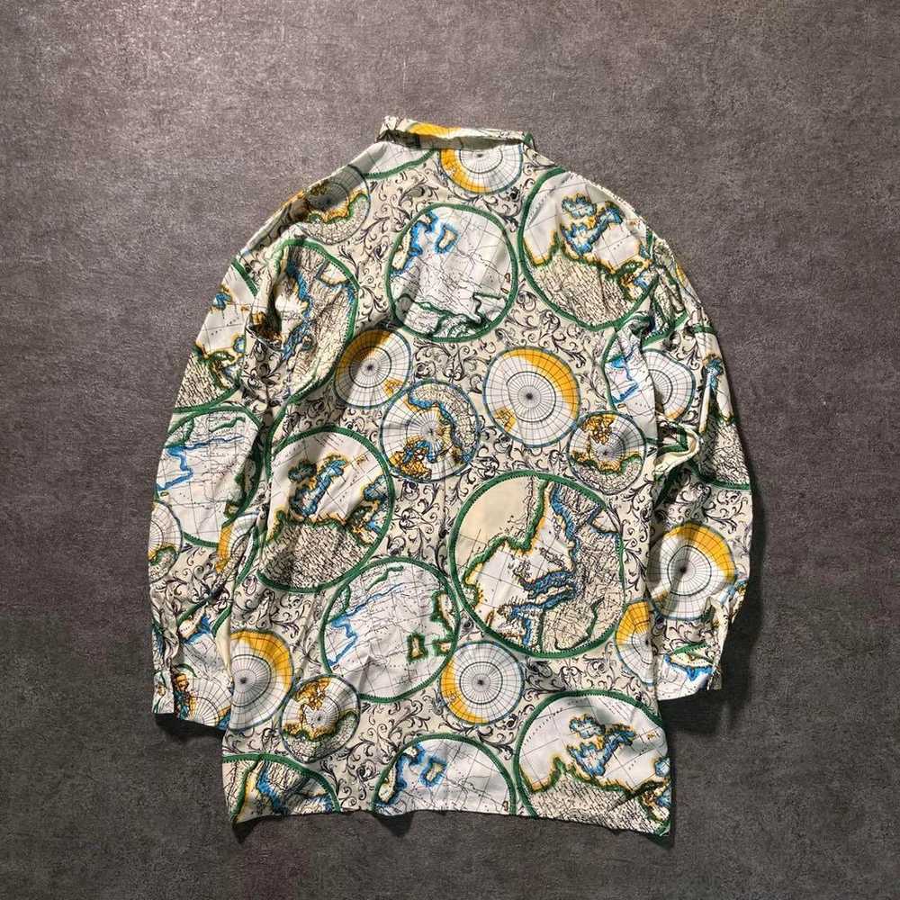 【Vintage】Map Pattern All-Over Print Shirt Long Sl… - image 8