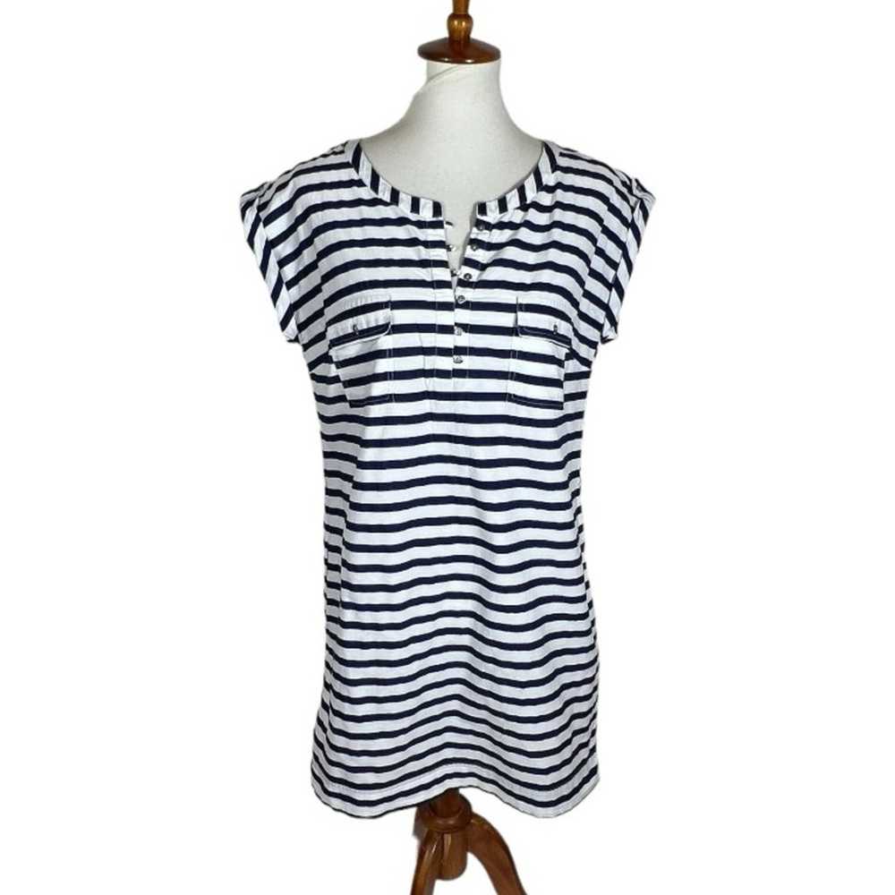 Mango Nautical Blue and White Cap Sleeve Striped … - image 1