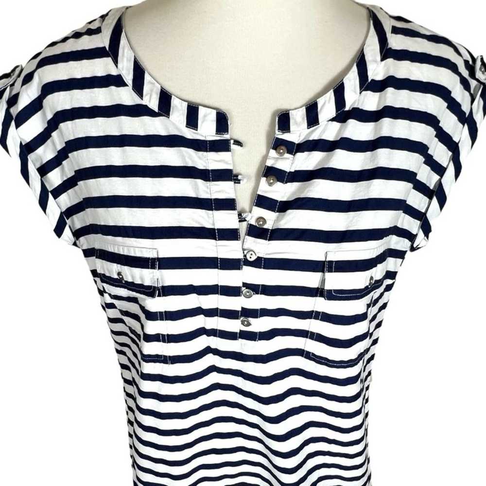 Mango Nautical Blue and White Cap Sleeve Striped … - image 3