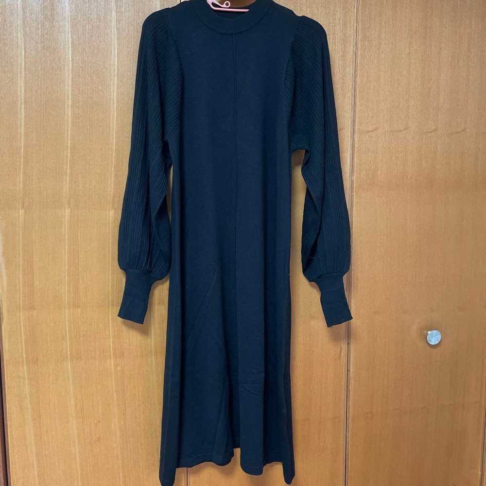 Black Knit Long Dress Long Sleeves - image 1