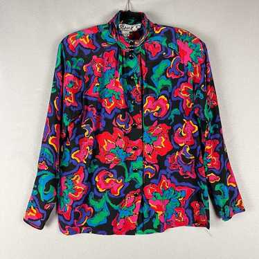 Vintage Carlisle Floral 100% Silk Top Womens 8 Bl… - image 1