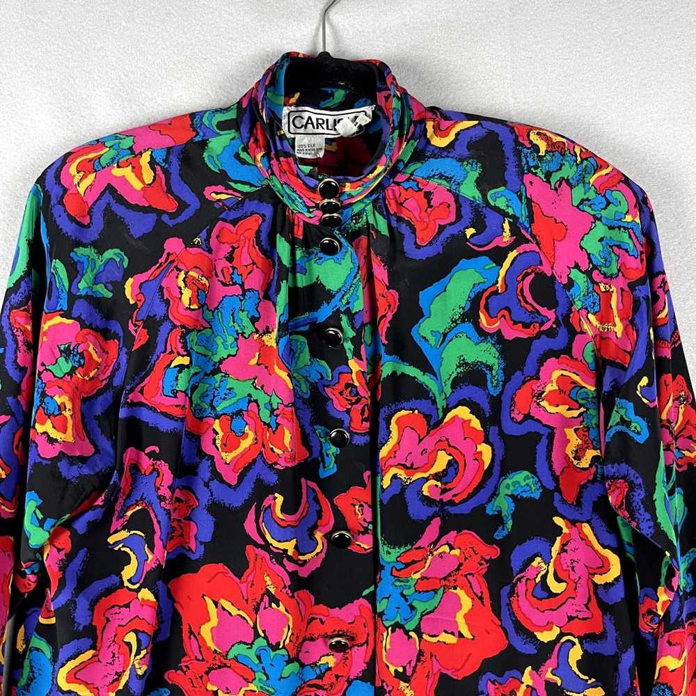 Vintage Carlisle Floral 100% Silk Top Womens 8 Bl… - image 2