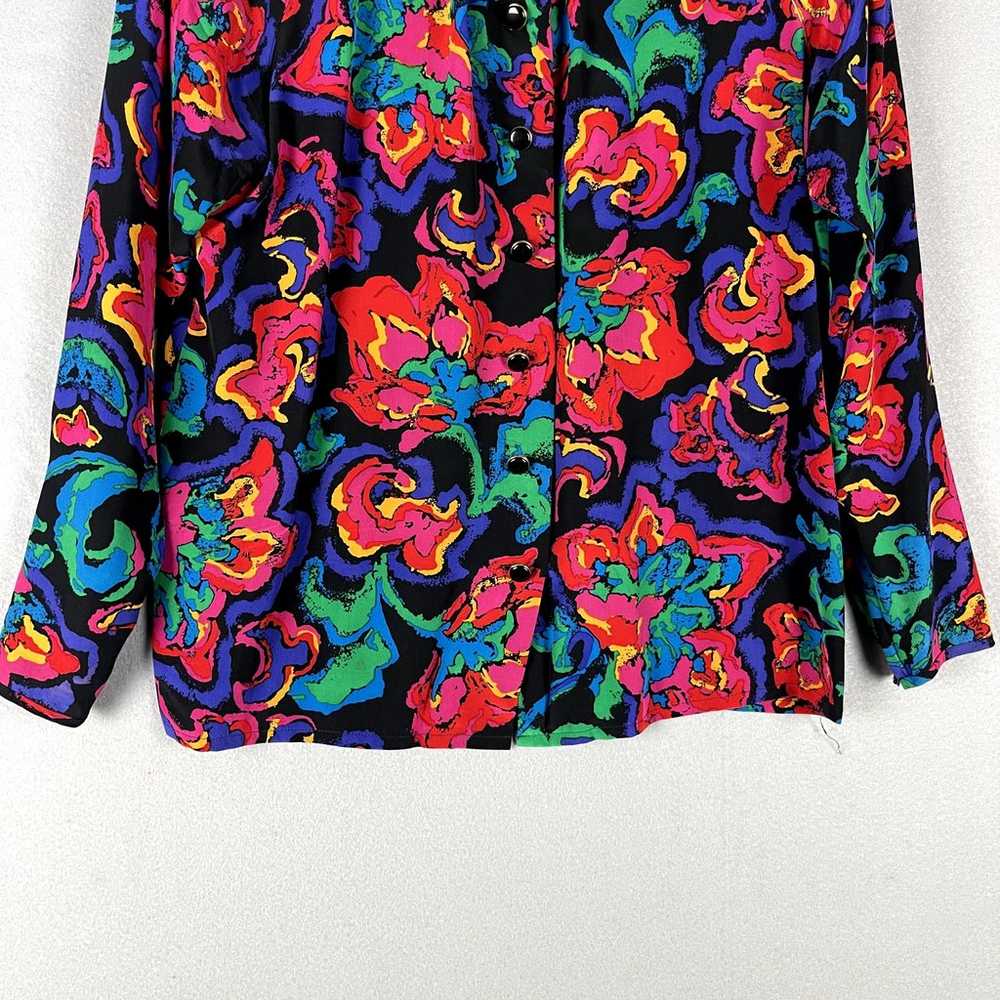 Vintage Carlisle Floral 100% Silk Top Womens 8 Bl… - image 4