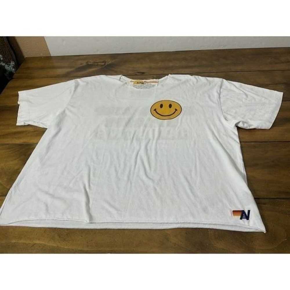 Aviator Nation Smiley Face Crop Top White Shirt W… - image 1