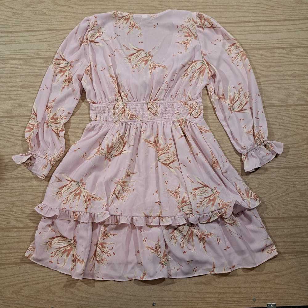 EXLURA Pink Floral Front-tie Long Sleeve Dress Si… - image 8