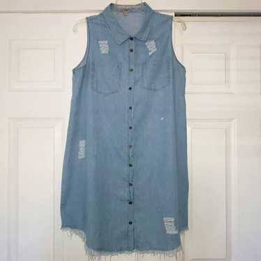 J for Justify Midi Denim Shirt  Distressed Jean D… - image 1