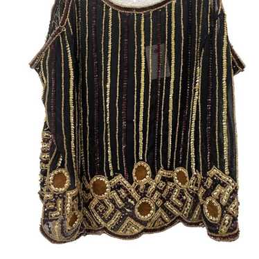 Vintage Sheer Tank Top with Sequin and Beads Sued… - image 1