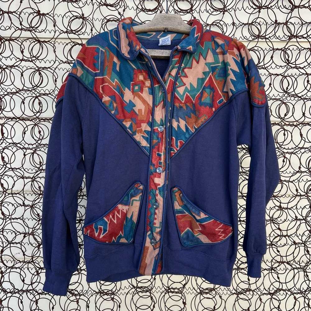 Vintage 90s Southwestern Aztec Cardigan Sweatshir… - image 1