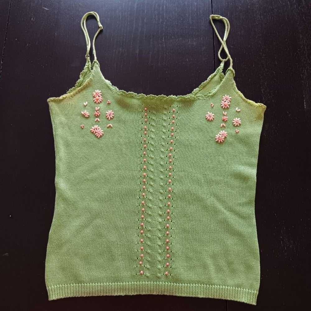 Vintage Betsey Johnson Green Knit Camisole Top  P… - image 1