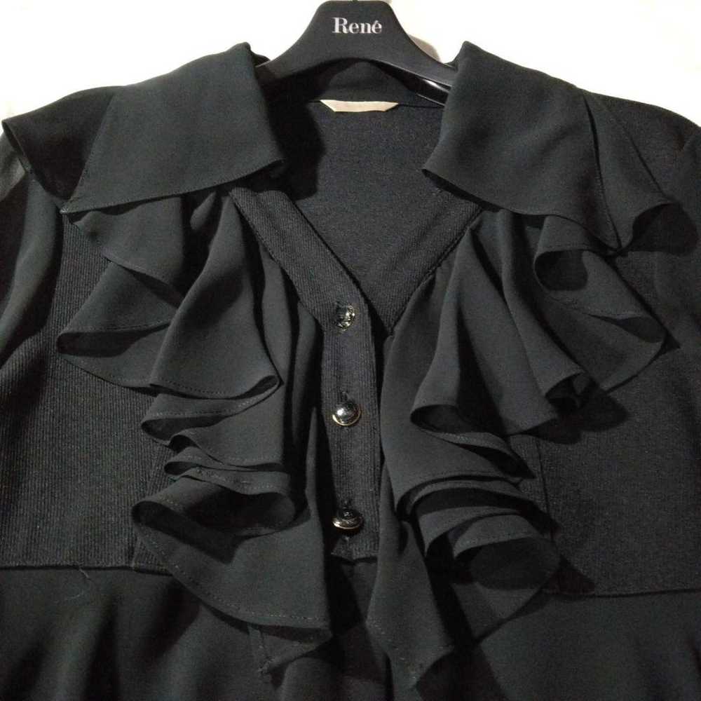 Vintage Knit Split Blouse Frill Top Black Retro S… - image 3