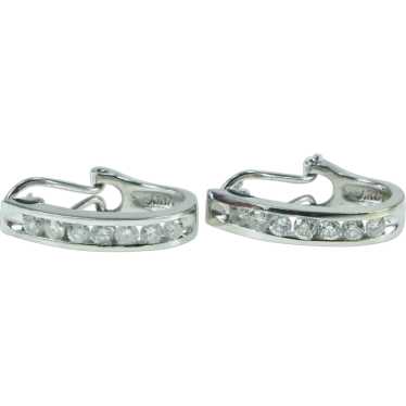 14K 0.75 Ctw Diamond French Clip Hoop Earrings Wh… - image 1