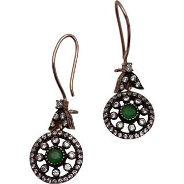 Turkish Sterling Silver and Dioptase Dangle Earri… - image 1