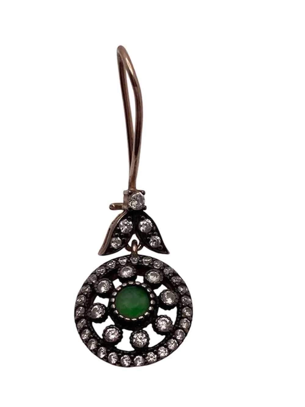 Turkish Sterling Silver and Dioptase Dangle Earri… - image 2