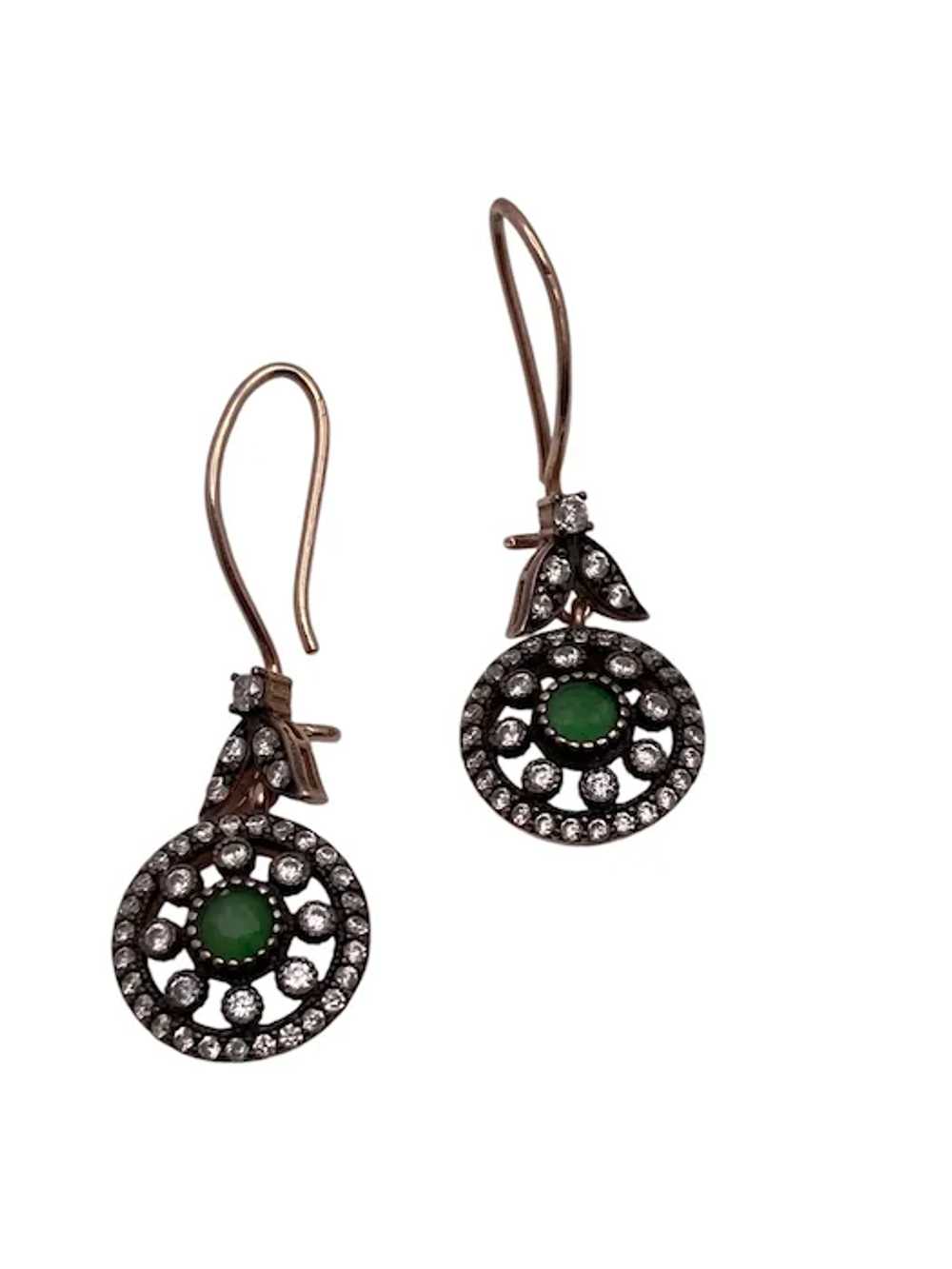 Turkish Sterling Silver and Dioptase Dangle Earri… - image 3