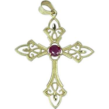 Beautiful 14K gold 0.25ct Ruby Filigree Cross 1 5… - image 1