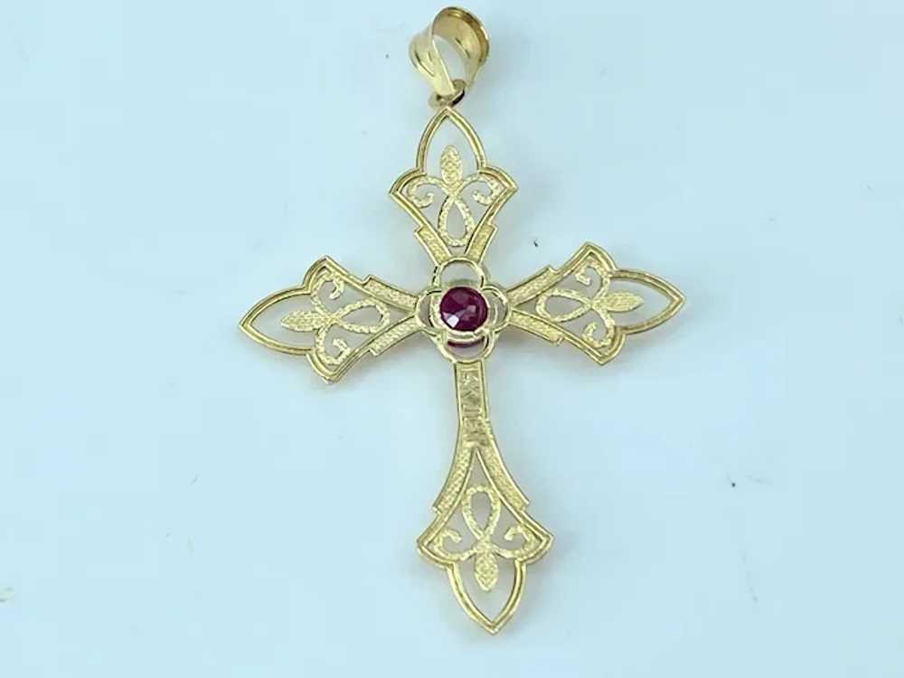 Beautiful 14K gold 0.25ct Ruby Filigree Cross 1 5… - image 2