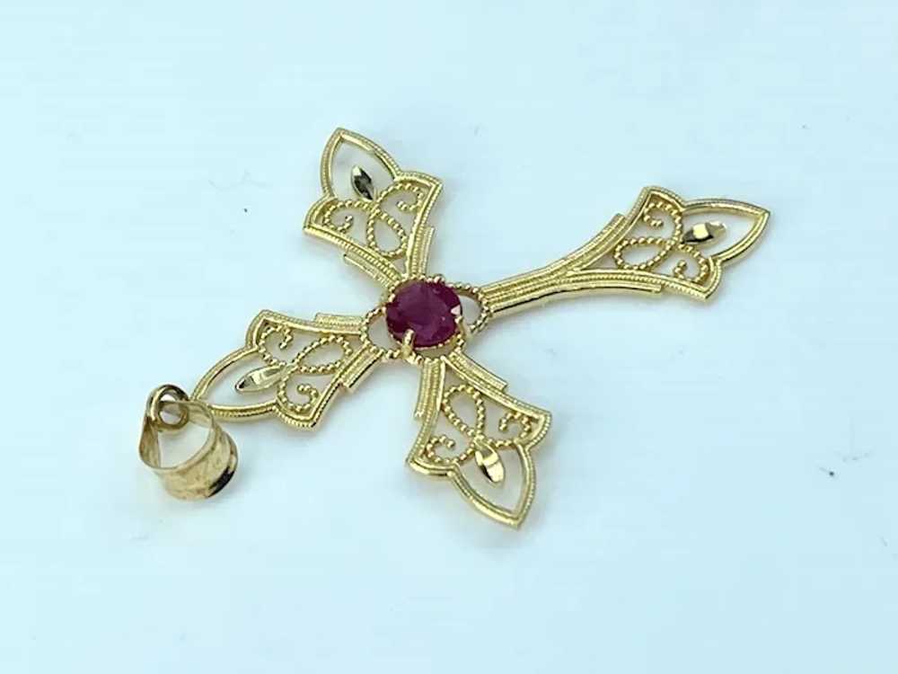 Beautiful 14K gold 0.25ct Ruby Filigree Cross 1 5… - image 3