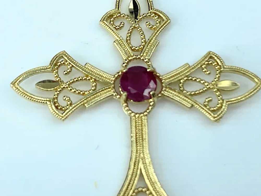 Beautiful 14K gold 0.25ct Ruby Filigree Cross 1 5… - image 4