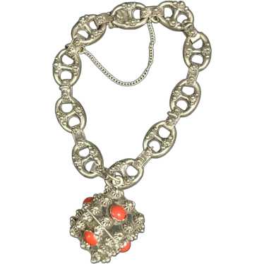 Italian Etruscan 800 Silver Charm Bracelet