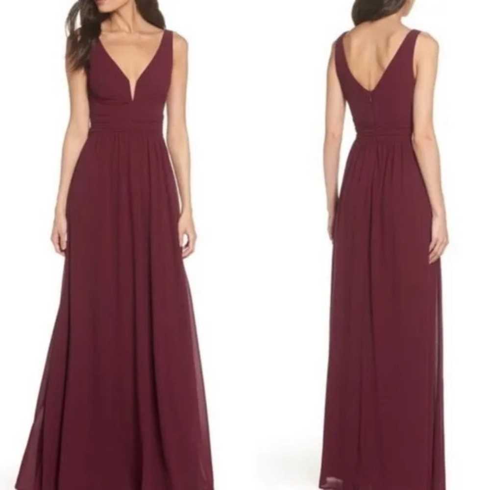 Lulus Burgundy Deep V Formal Black Tie Gown Bride… - image 1