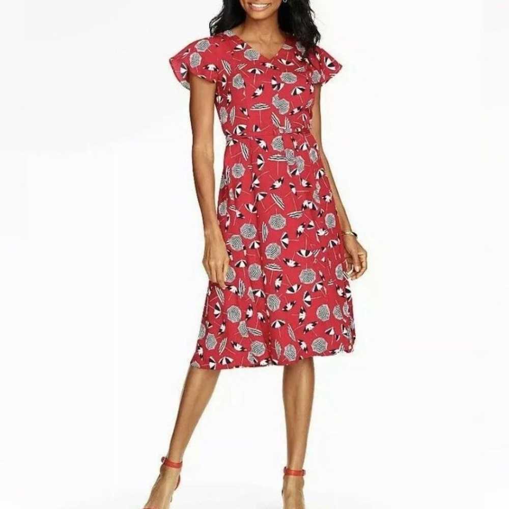 Talbots Red Beach Umbrella Print Dress Size 4 Wom… - image 1