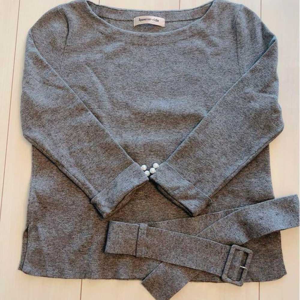 ★Apuweiser-riche★ Gray Long Sleeve Top with Belt - image 2