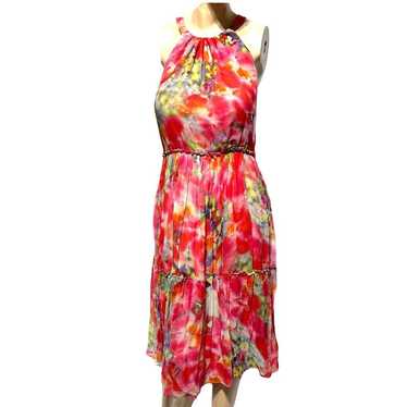 Sundance Watercolor Floral Silk Chiffon Midi Dres… - image 1