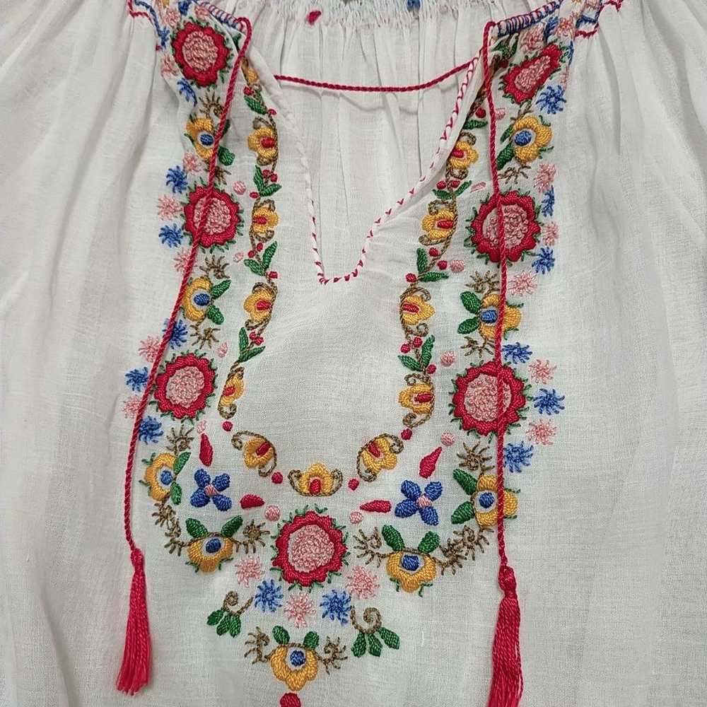 Vintage Hungarian Embroidered Blouse Short Sleeve… - image 3