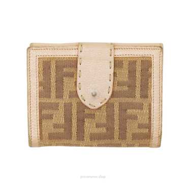 AUTH FENDI VINTAGE ZUCCA store FF LOGO MOTIF BROWN UNISEX TRIFOLD COMPACT WALLET