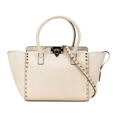 White Valentino Small Calfskin Rockstud Satchel