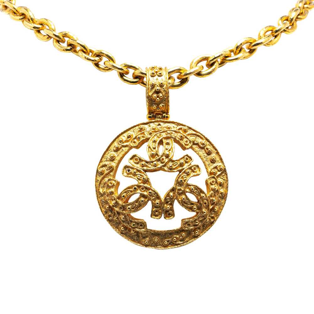 Gold Chanel Gold Plated Triple CC Round Pendant N… - image 1