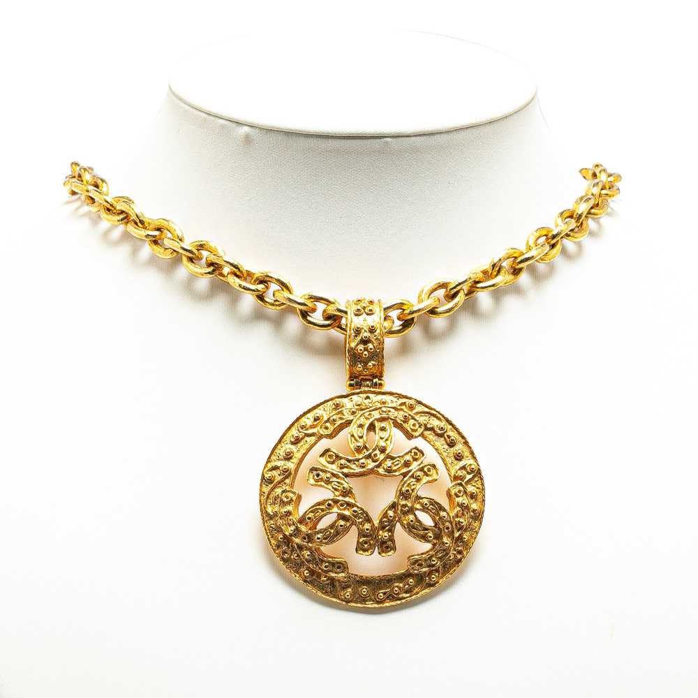 Gold Chanel Gold Plated Triple CC Round Pendant N… - image 3