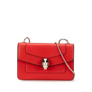 Red Bvlgari Mini Calfskin Serpenti Forever Clutch 