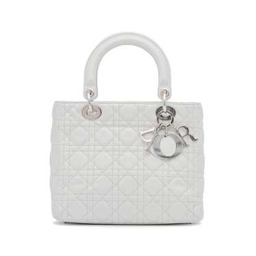 White Dior Medium Lambskin Cannage Lady Dior Satch