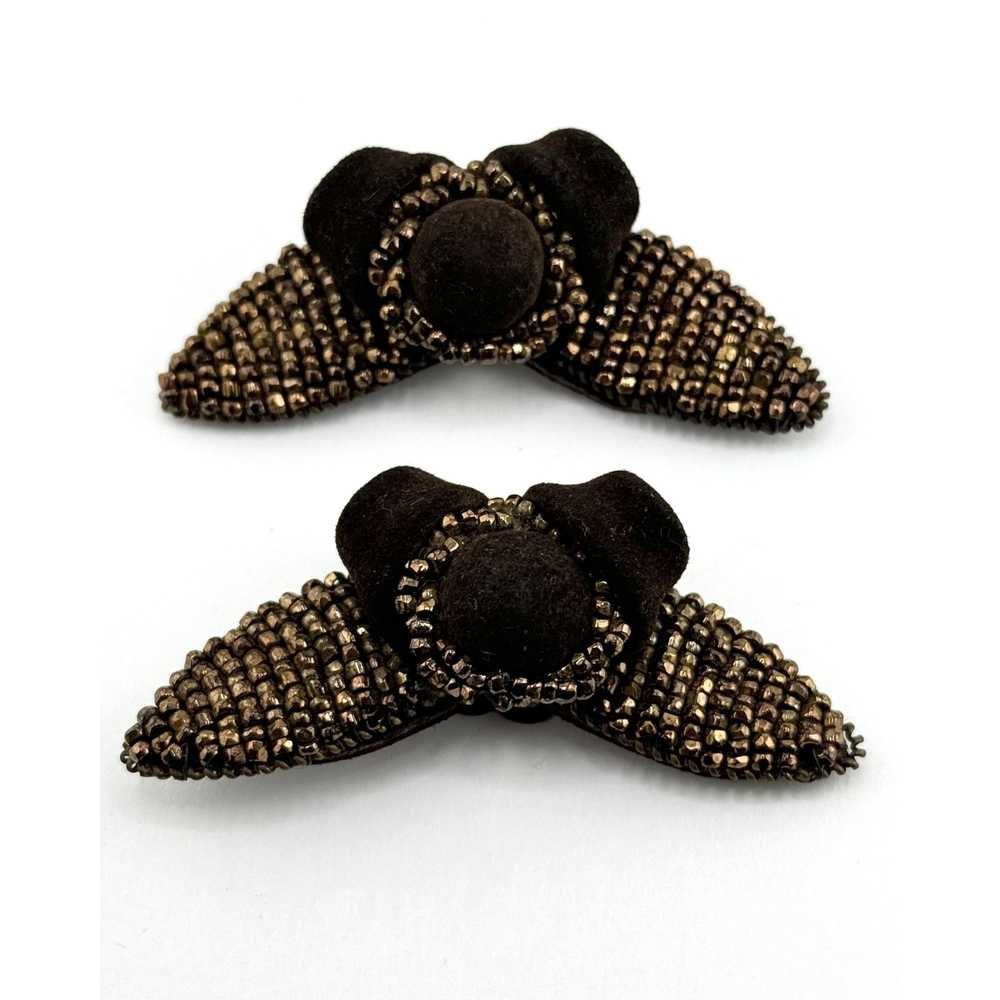 Vintage Vintage brown beaded floral shoe clips - image 1