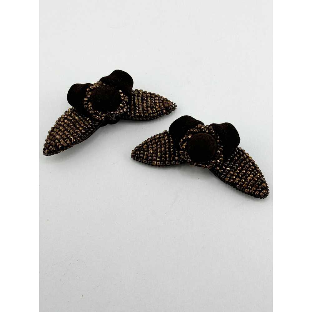 Vintage Vintage brown beaded floral shoe clips - image 3