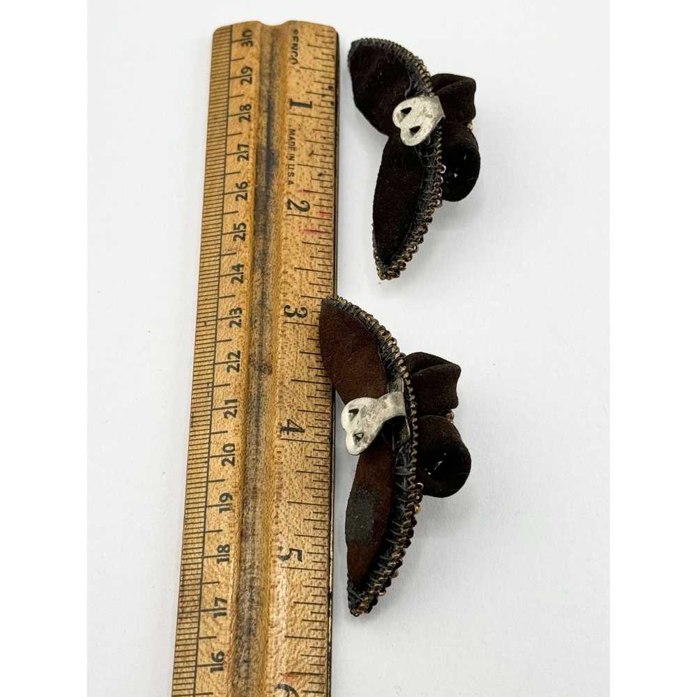 Vintage Vintage brown beaded floral shoe clips - image 4